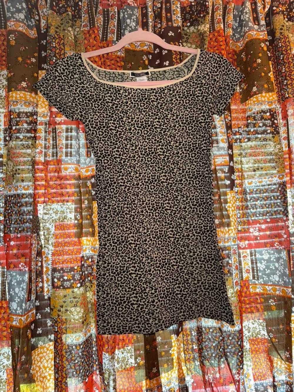 Y2K cheetah print stretchy boat neck top